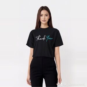 Baby blue and white “thank you” short sleeve crew neck t shirt by PureApparel